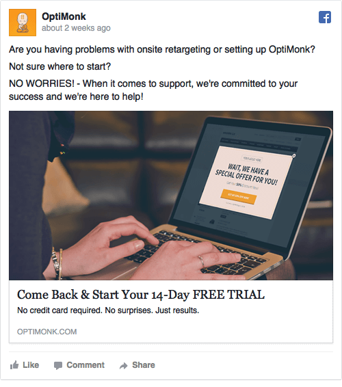 OptiMonk Retargeting Ad Campaign